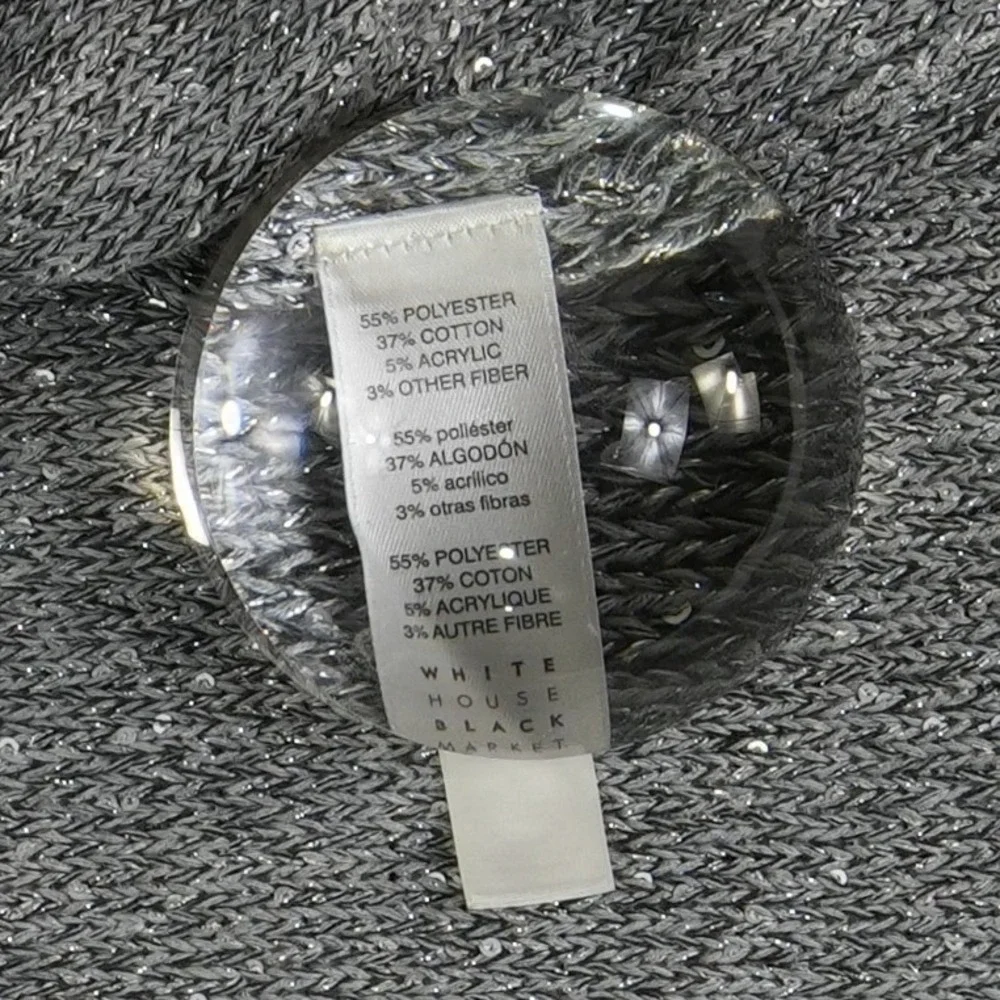 White House Black Market Cardigan Sweater Womens Size Medium Silver Sparkle Bell